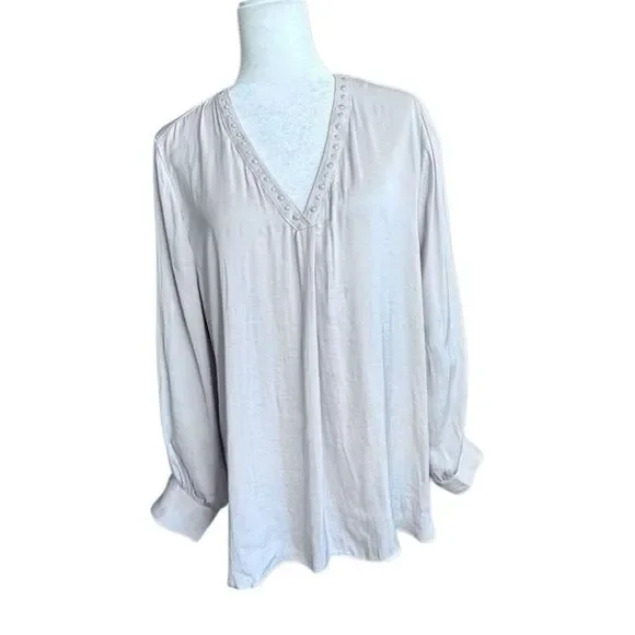 Carmen Mark Valvo Blouse Cream Tunic Long Sleeve Shirt SZ XL - Picture 13 of 13